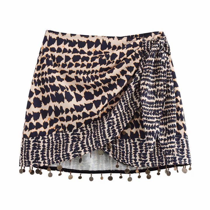 High Waist Beaded Skirt with Vintage Print_CWDSD8337 for wholesale by ACCITY