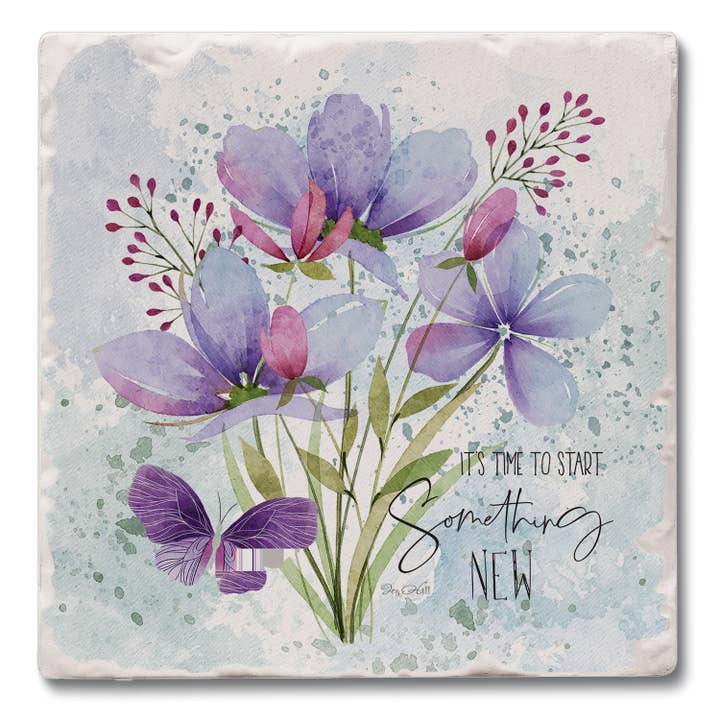 "Something New" Single Absorbent Tumbled Tile Coaster for wholesale by Conimar Promotions