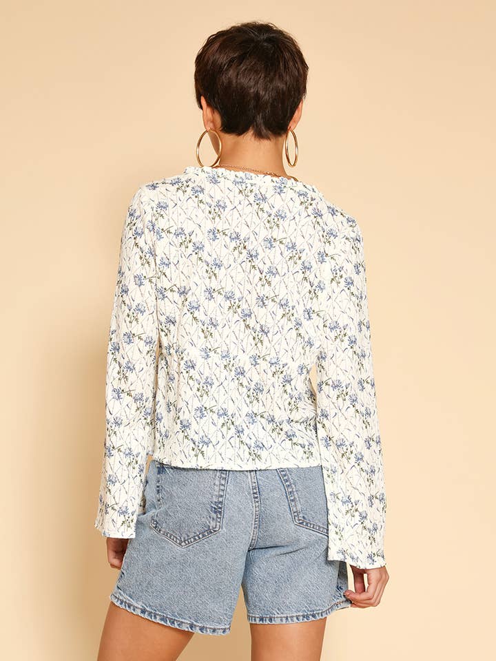 White multi Tie front floral top for wholesale on Faire