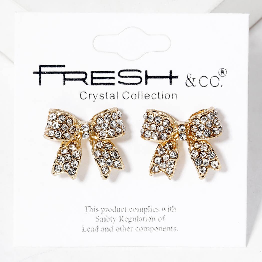 Fashion City - Wholesale Stud/Post Earrings - Rhinestone Bow Shape Post Earrings4