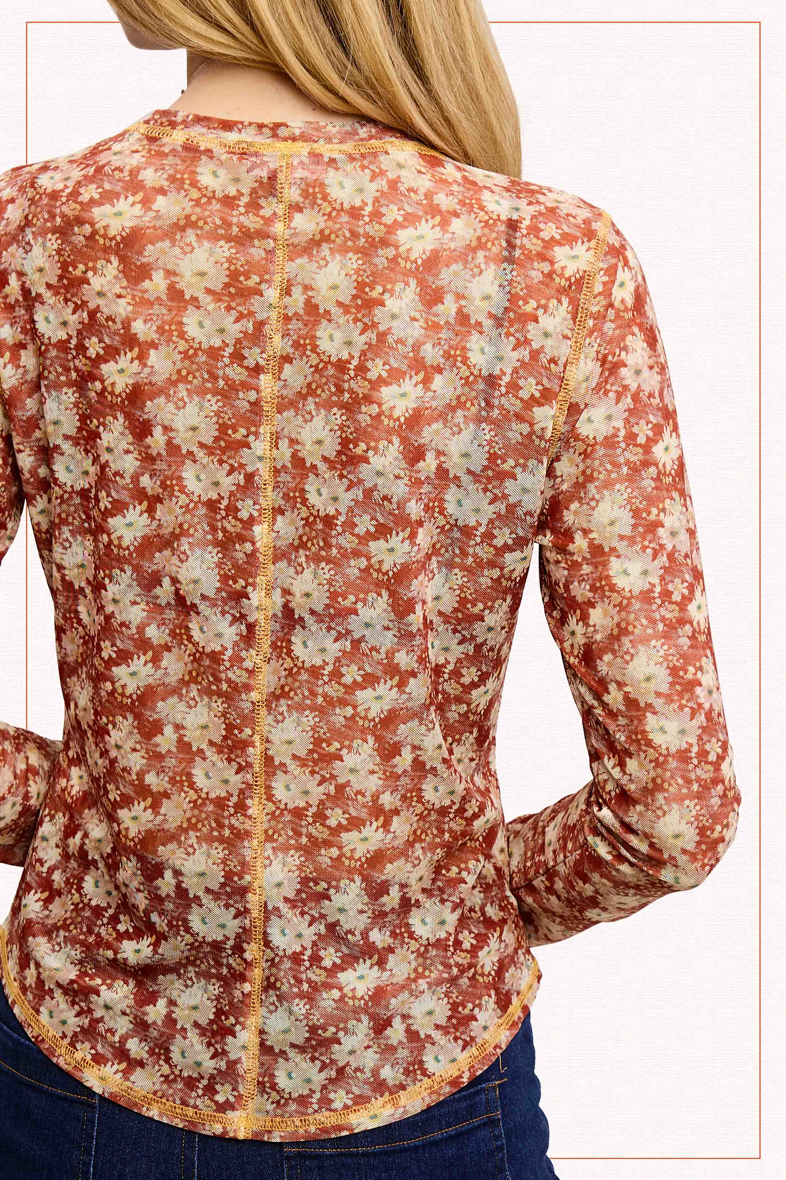 La Miel - Venta al por mayor Jersey corto de punto - Mujer - JCT7701-Top semitransparente con cuello redondo y manga larga con capas de malla8