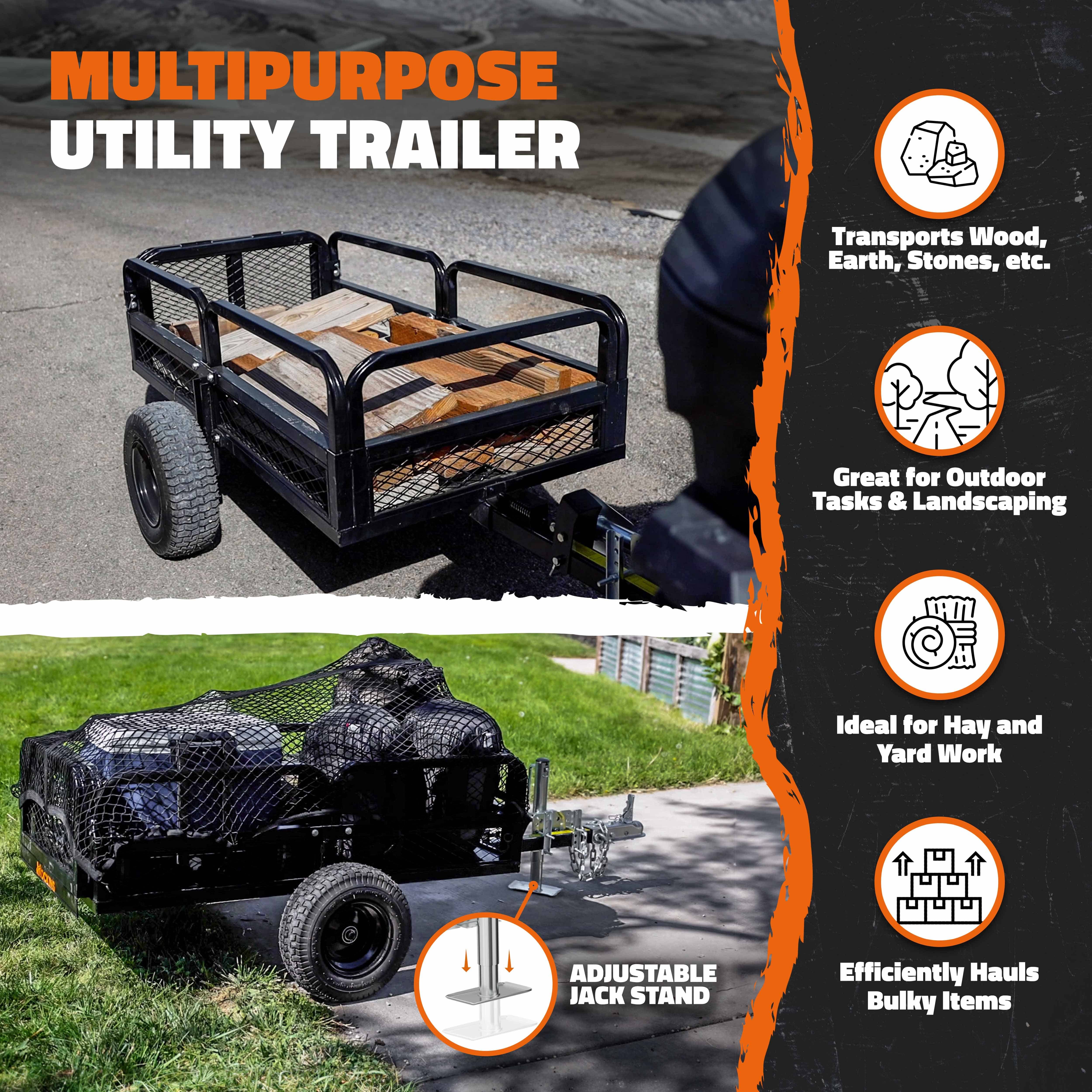mockins - Wholesale Sporting Accessories - 55"x30"x15" Utility Trailer with Ramp & Attachable Jack Stand6
