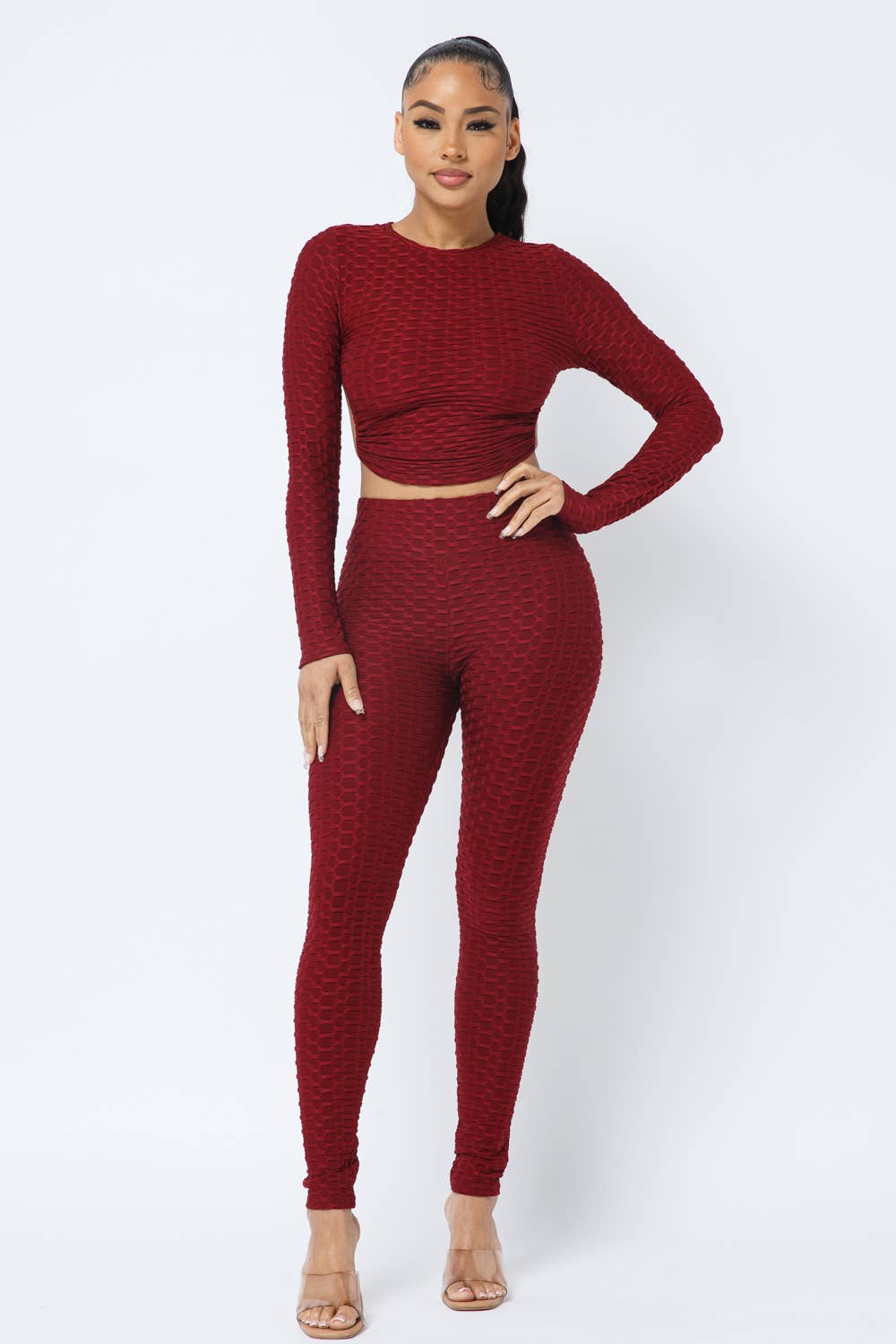 Julia by LoveJ - Wholesale Top & Pant Set (NOT Loungewear) - Women's - Honeycomb Open Back Tie Top and Leggings Set2