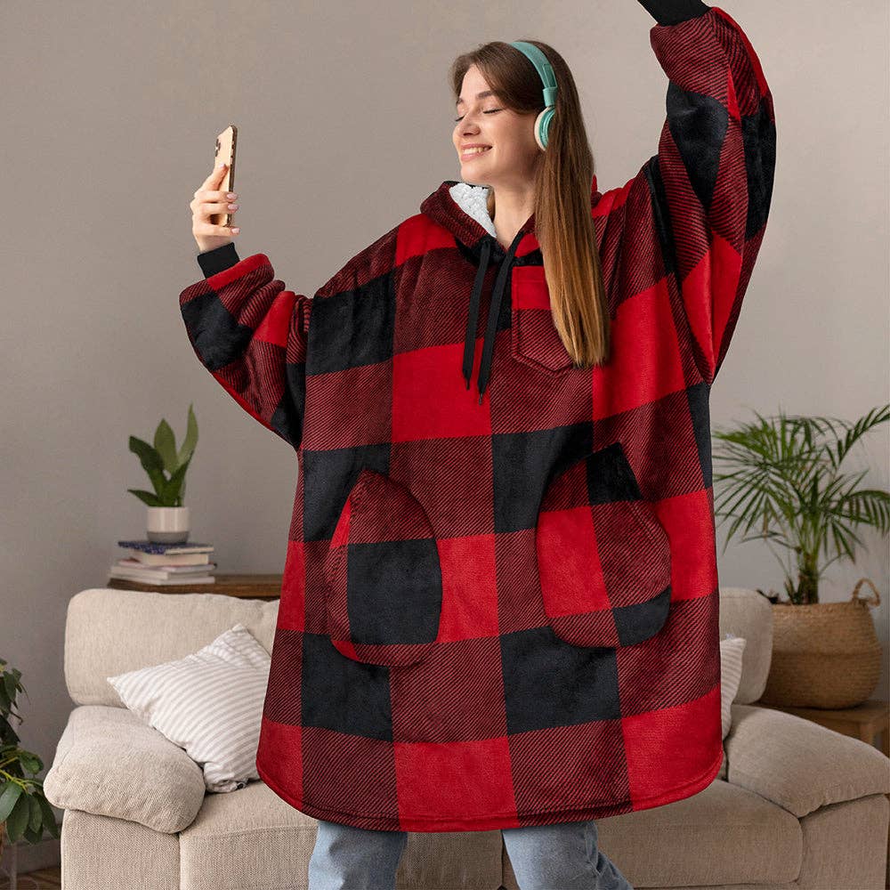 Pavilia - Wholesale Hoodie - Women's - Chest Pocket Sherpa Hoodie Blanket - Patch Pocket (Regular / Long)19