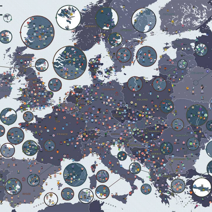 Football Clubs of Europe | 36" x 24" Art Print for wholesale by Pop Chart