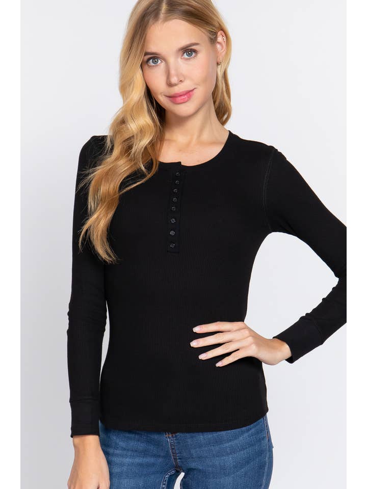 Active Basic | Active USA - Vente Haut en maille – femme - Top thermique à manches longues style henley en maille10