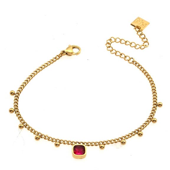HACKNEY NINE - Wholesale - ROWEN Beaded Chain Bracelet with a Red Crystal Charm2