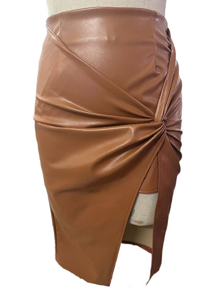 safistyle - Wholesale Skirt - Women's - Faux Leather Wrap Midi Skirt10