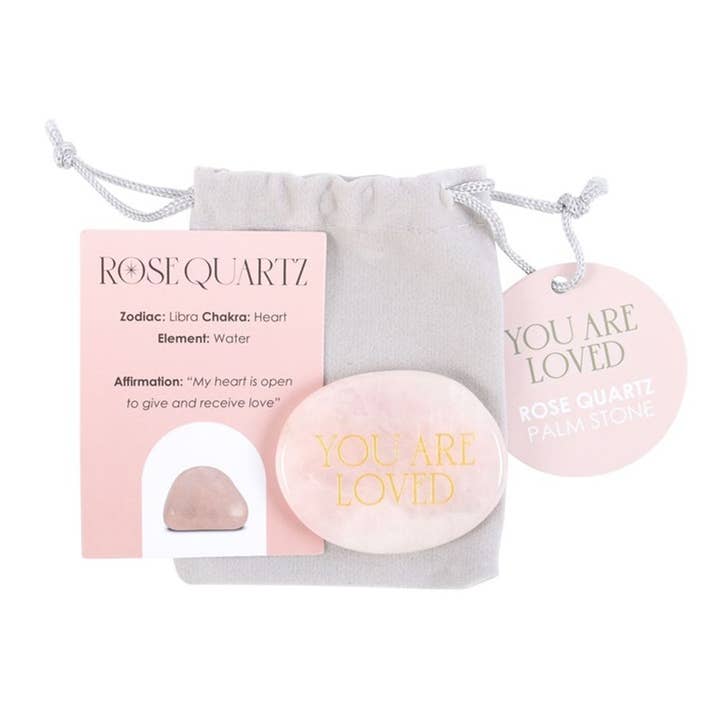 You Are Loved Rose Quartz Crystal Palm Stone for wholesale by My Crystal