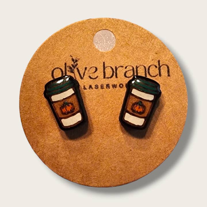Pumpkin Spice Latte Stud Earrings for wholesale by Olive Branch Laserworks