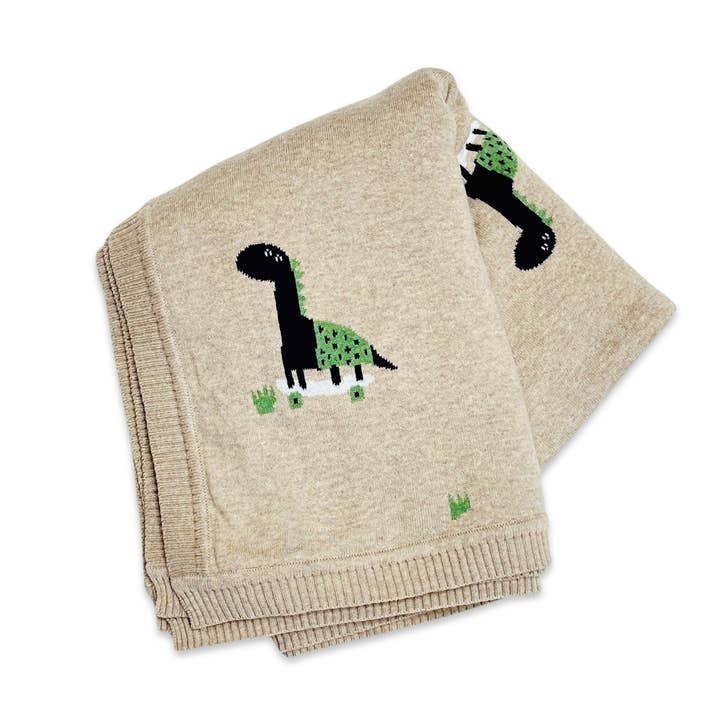 Skater Dino - Manta de bebé de punto jacquard de algodón orgánico para venta al por mayor de Viverano Organics