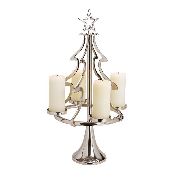 Advent wreath Christmas tree made of metal, silver (W/H/D) 48x86x48cm for wholesale by Wurm