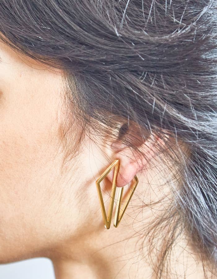 Admiral Row Jewelry - Wholesale Dangle Earrings - Double Sided Gold Geometric Triangle Earrings - Fall Jewelry1