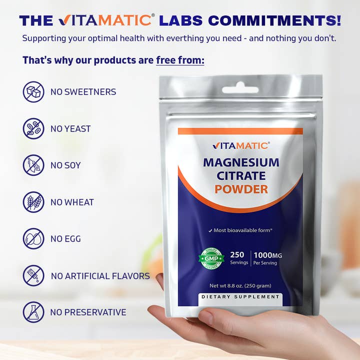 Vitamatic - Wholesale Oral Supplement/Vitamin - Vitamatic Magnesium Citrate 1000mg per servings- 250 Grams4