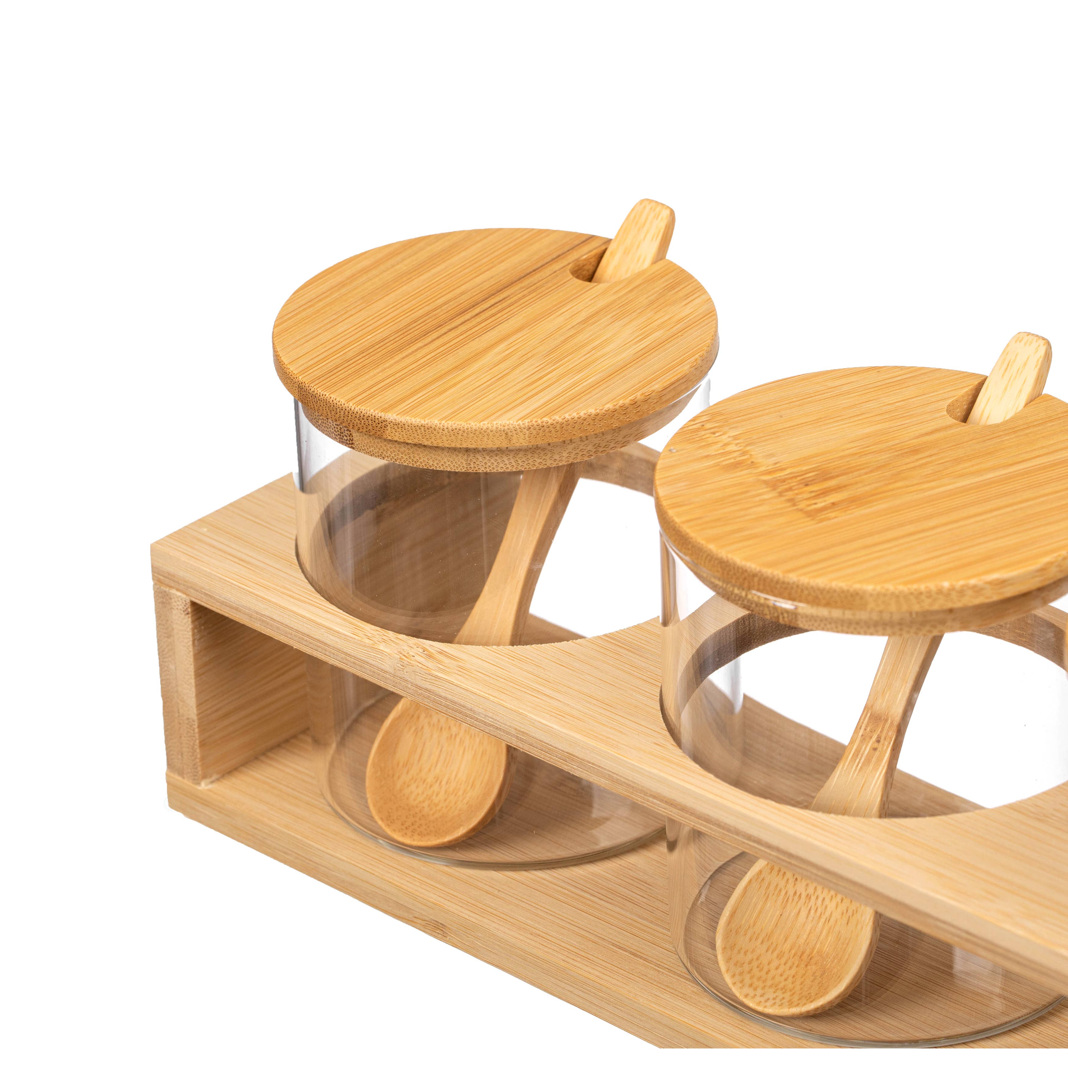 Quickway Imports - Wholesale Kitchen storage/organiser - Basicwise 3-Piece Glass Containers with Bamboo Lids and Tray4