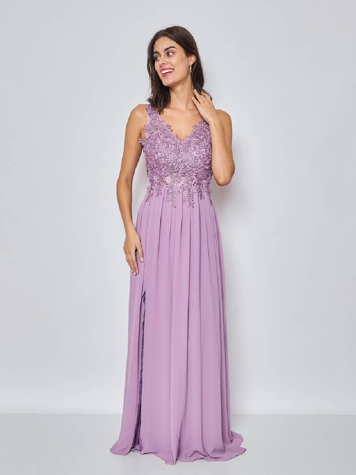 R1500 - Long dress with floral embroidery for wholesale by Eva & Lola - Epsilonn