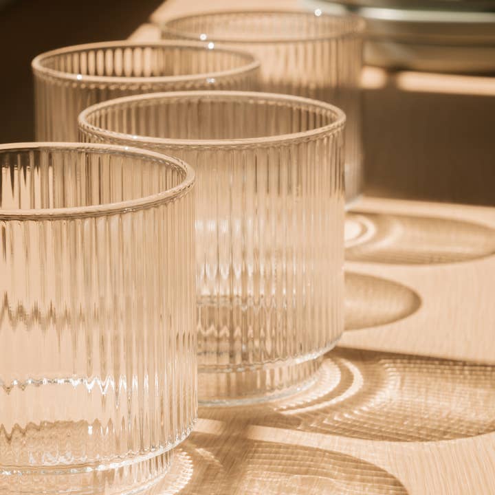 Hudson and Oak - Wholesale Drinking Glass/Cup - Short Ridged Glassware (set of 4)1