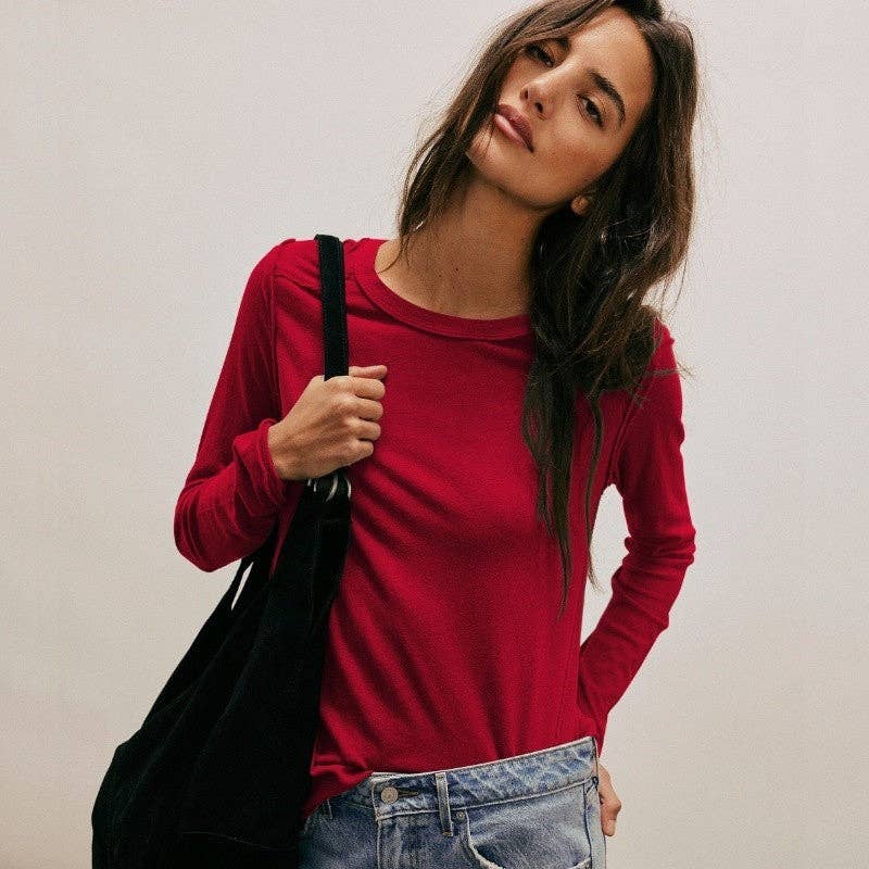 Plush Looks - Wholesale T-Shirt - Women's - Solid Color Round Neck Long Sleeve T-Shirt11