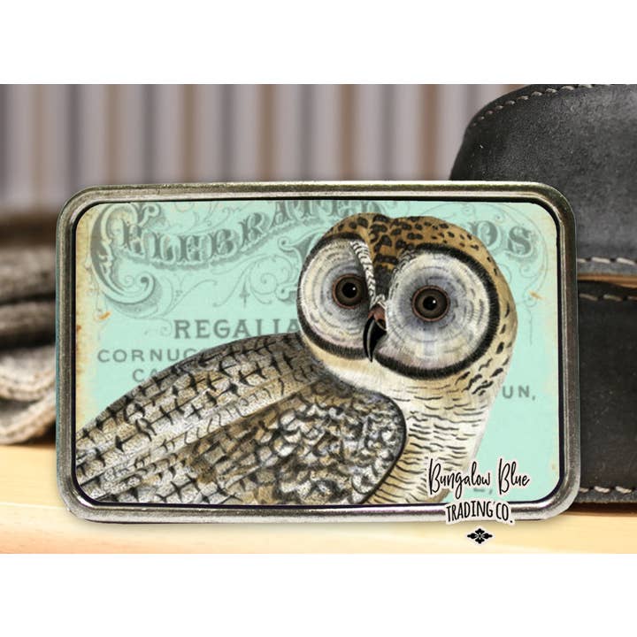 Bungalow Blue Trading Co - Wholesale Belt Buckle - Women's - Vintage Owl Belt Buckle - Blue