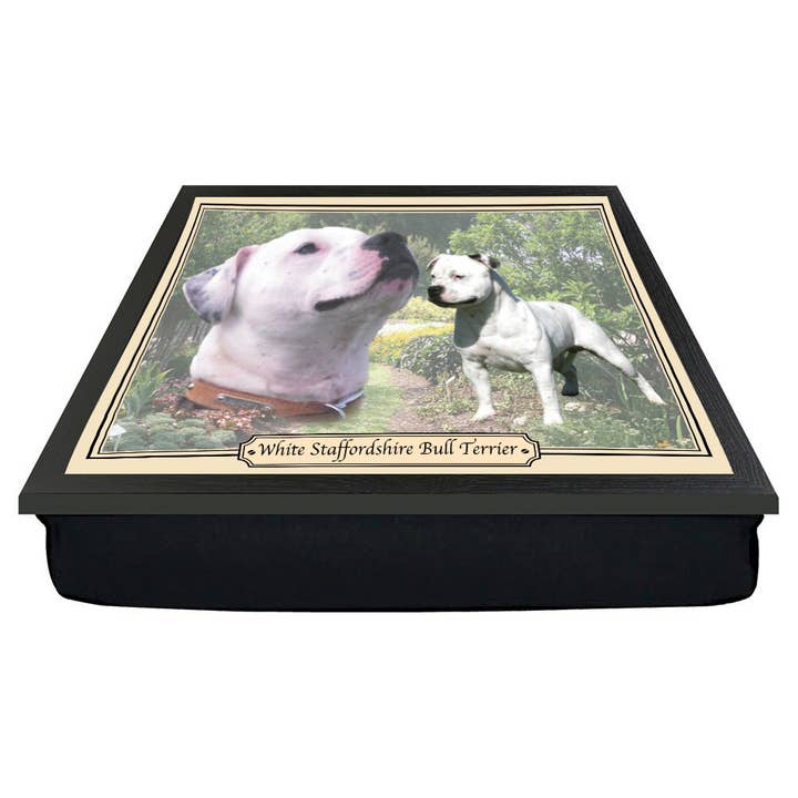 White Staffordshire Bull Terrier Dog Breed Lap Tray for wholesale by Personalised Gift Products LTD