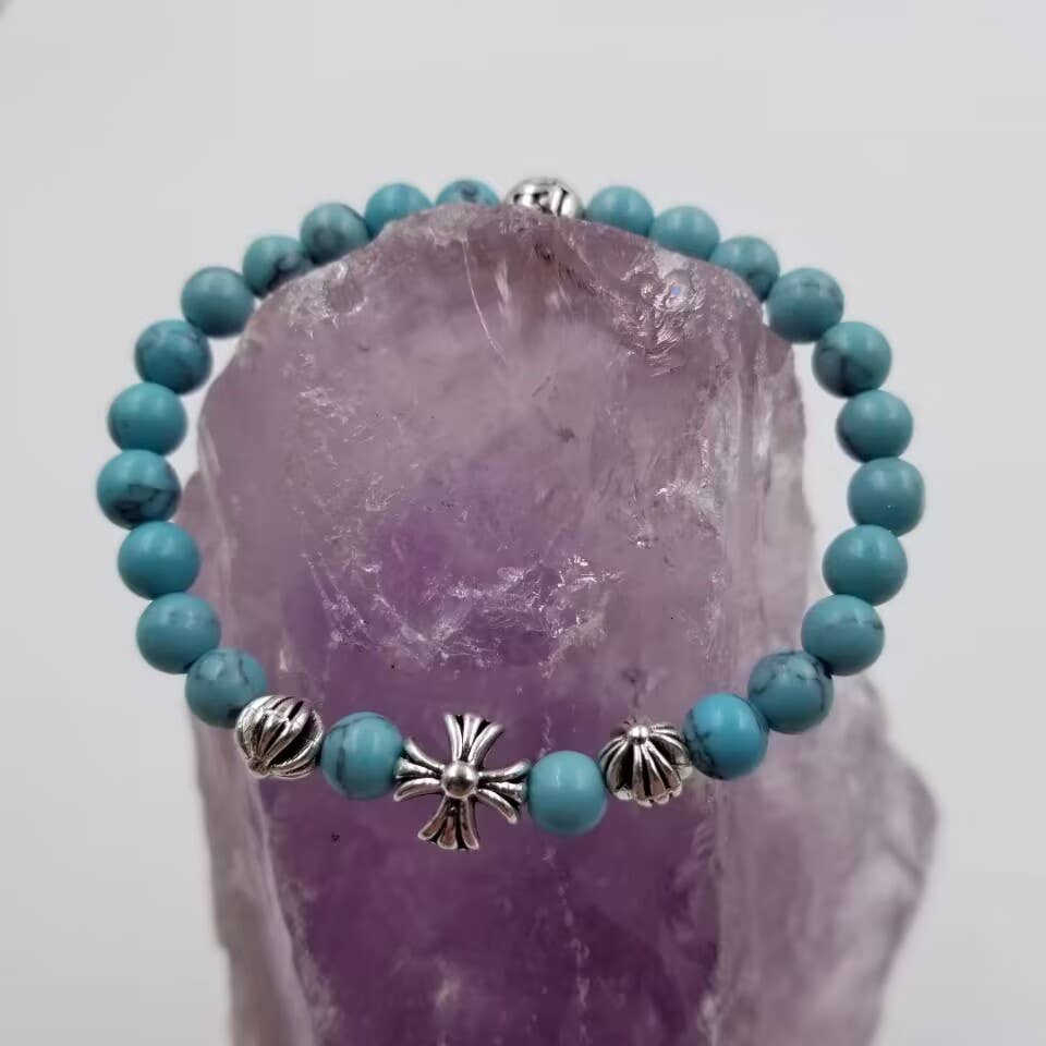 magnolia jewelry - Wholesale Beaded Bracelet - Turquoise Beaded Vintage Cross Bracelet1