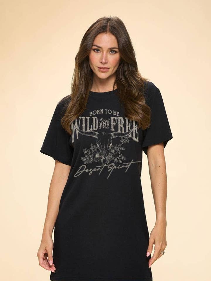 Wild And Free Longhorn Graphic Tunic Top for wholesale by Foryeri