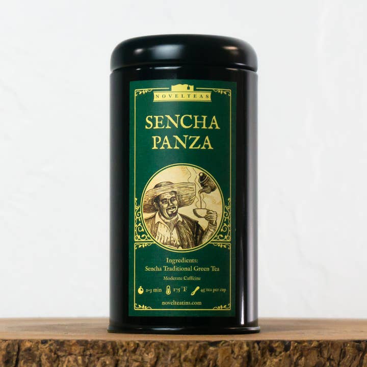 Sencha Panza - Lata de chá solta Miguel Cervantes por atacado de Novelteas LLC