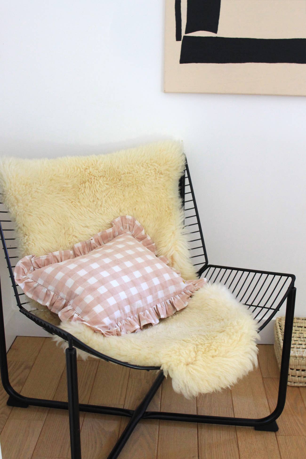 BARNABÉ AIME LE CAFÉ - Wholesale Decoratief kussen - Rechthoekig kussen in ruitstof met ruches en borduurwerk10