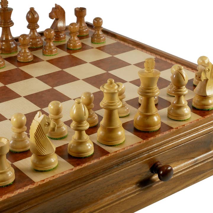 WorldWise Imports - Wholesale Board Game - Chess Set - Walnut/Maple Chest and Single Weighted Chessmen1