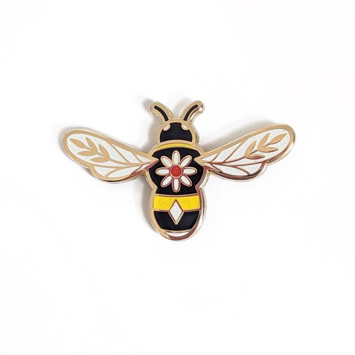 Honey Bee Hard Enamel Pin with Glitter for wholesale by Amber Leaders Designs