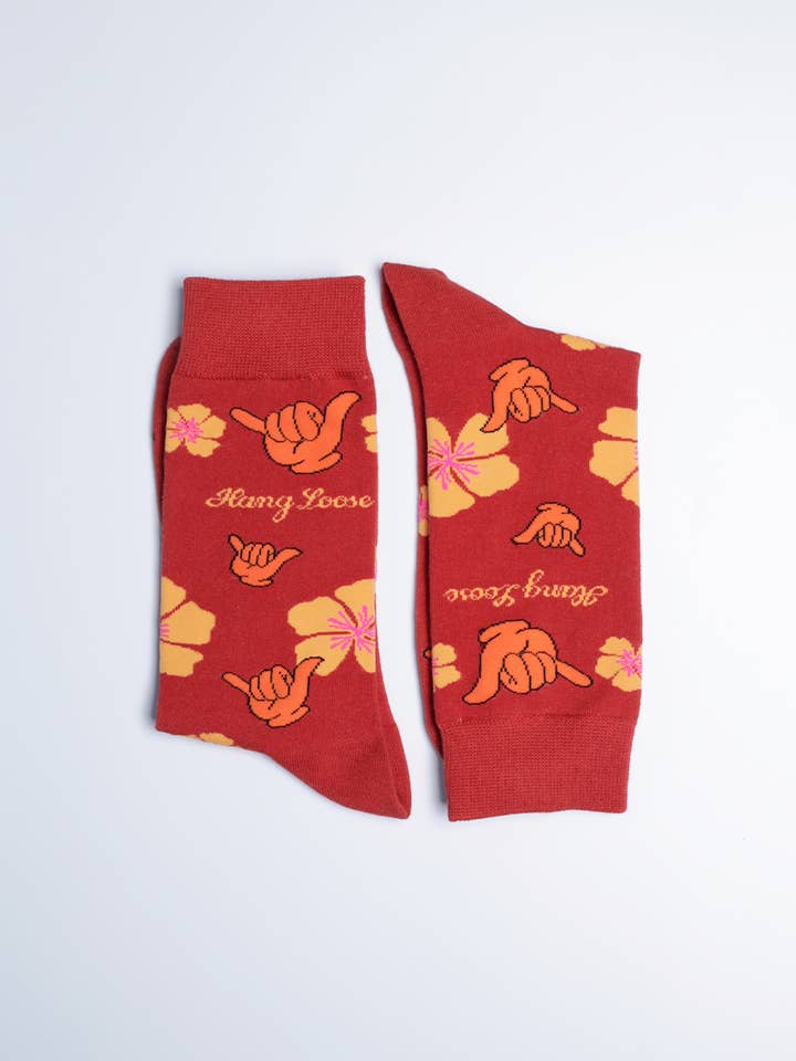 Just Fun Socks - Wholesale Socks - Men's - Men's Shaka Floral Hang Loose Crew Socks4