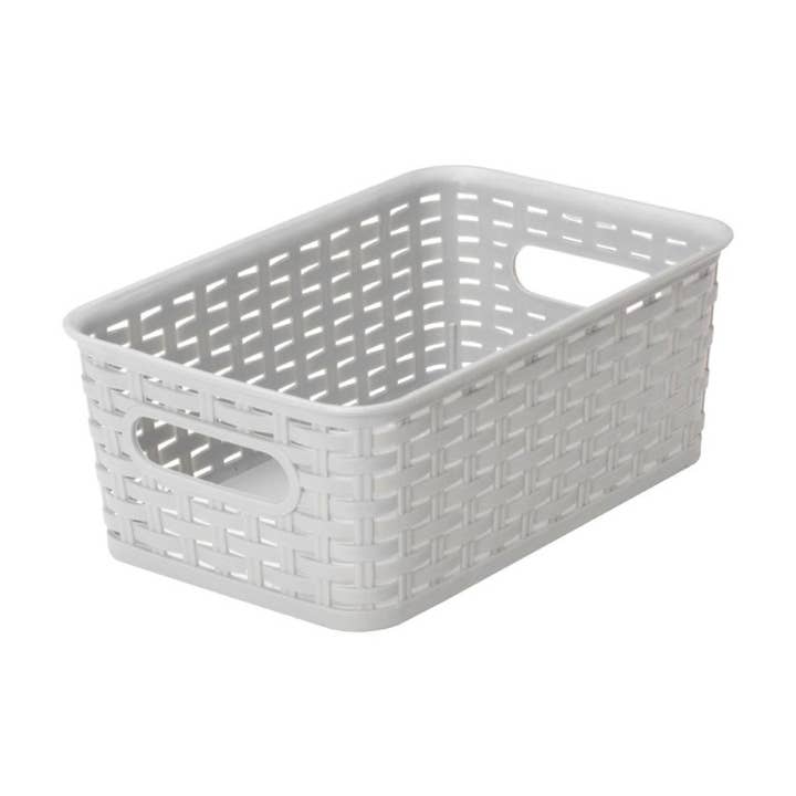 Petit panier de rangement en rotin en plastique gris pour la vente par YBM HOME INC.