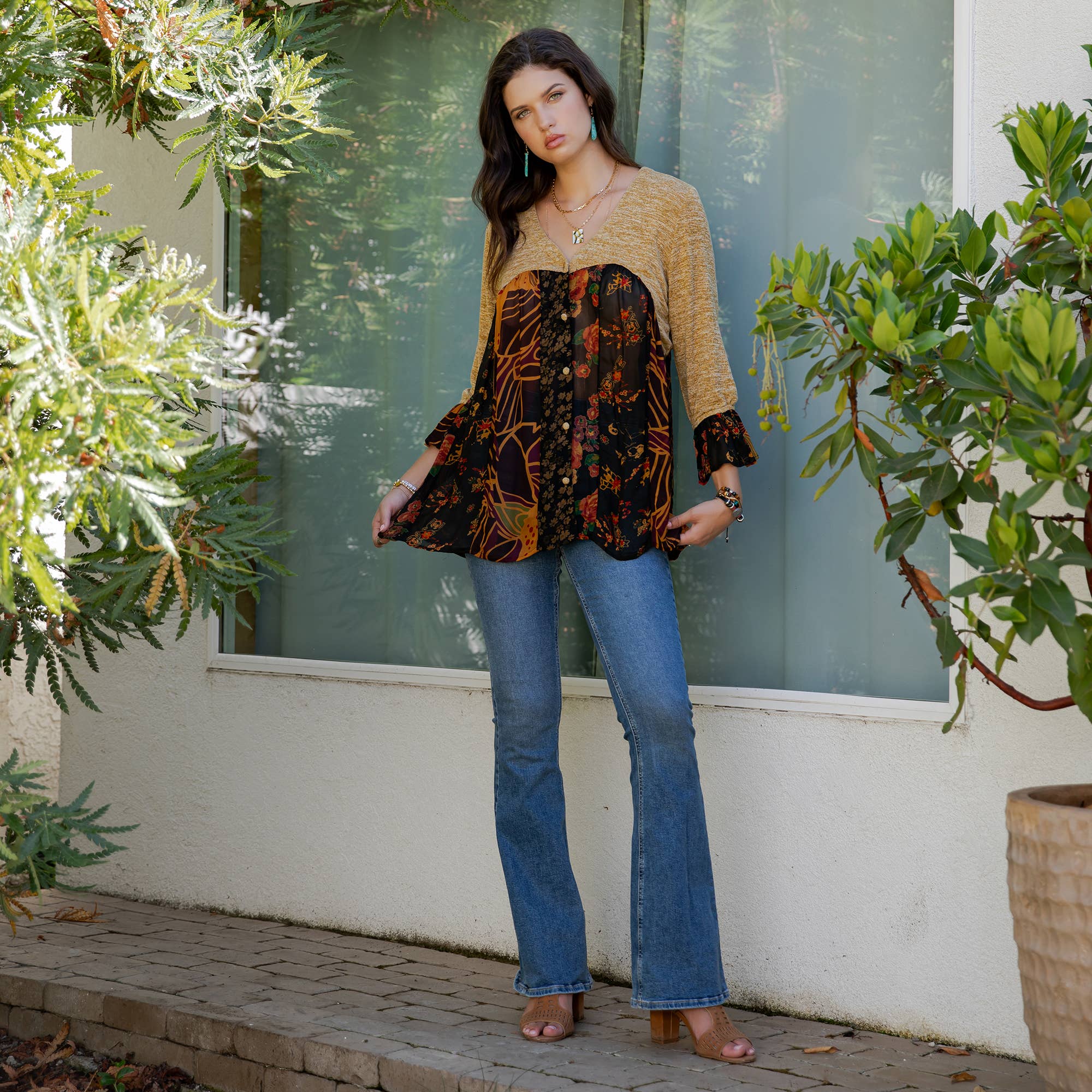 Young Threads - Venta al por mayor Blusa - Mujer - Blusa bohemia adornada estilo western (Color nuevo)11