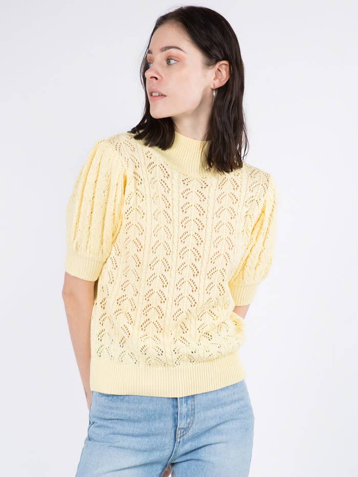 Whiteroom+Cactus – Großhandel Strickpullover – Damen – Spring Strukturierter Pullover mit Puffärmeln - Baby Gelb