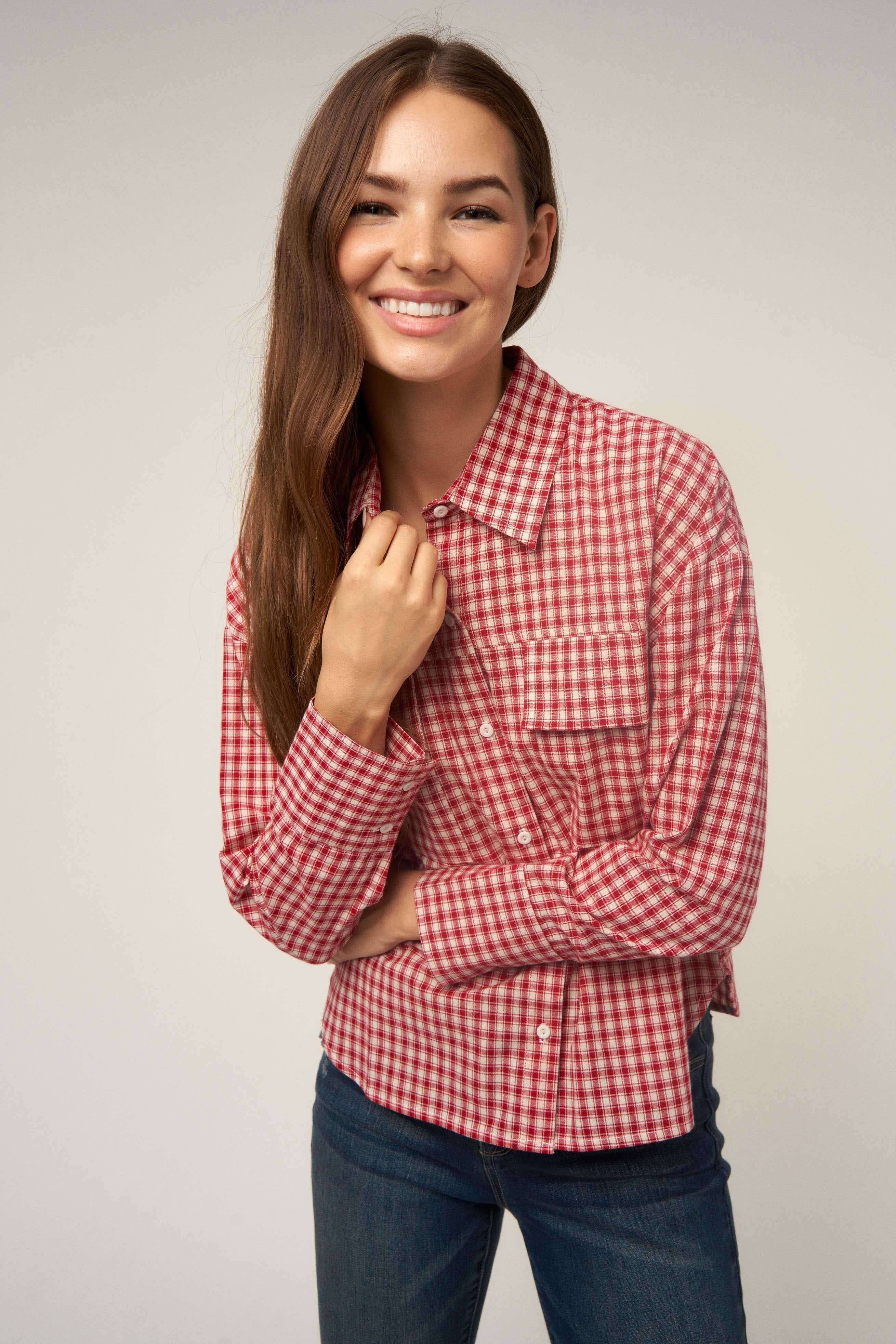 WINE SMALL GINGHAM BUTTON DOWN SHIRT for wholesale on Faire2