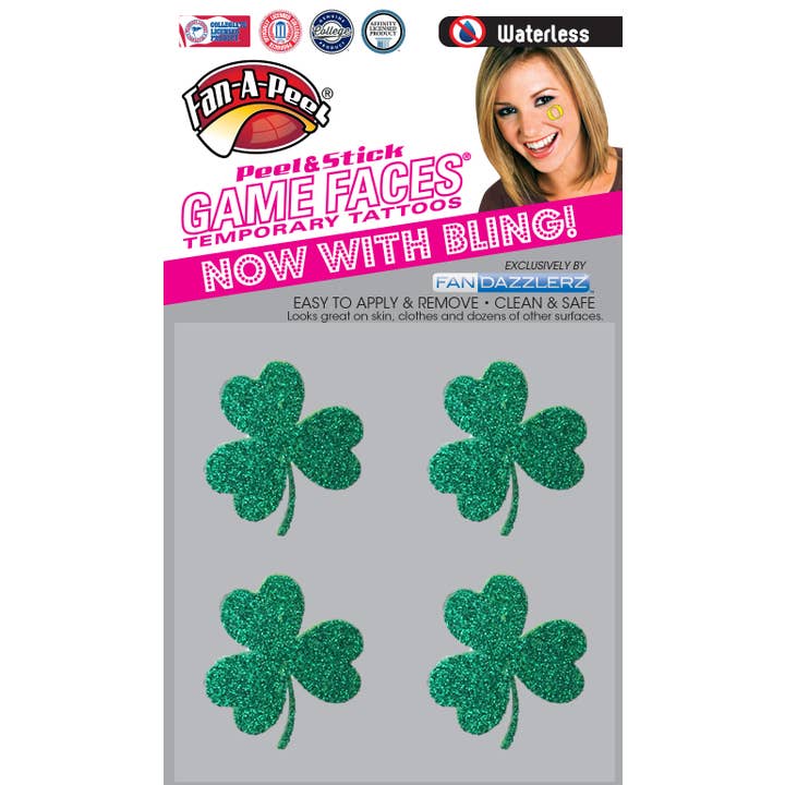 St Patrick's Day Game Faces® Glitter Temp Tattoos / Sticker for wholesale by Fanapeel / Gamefaces