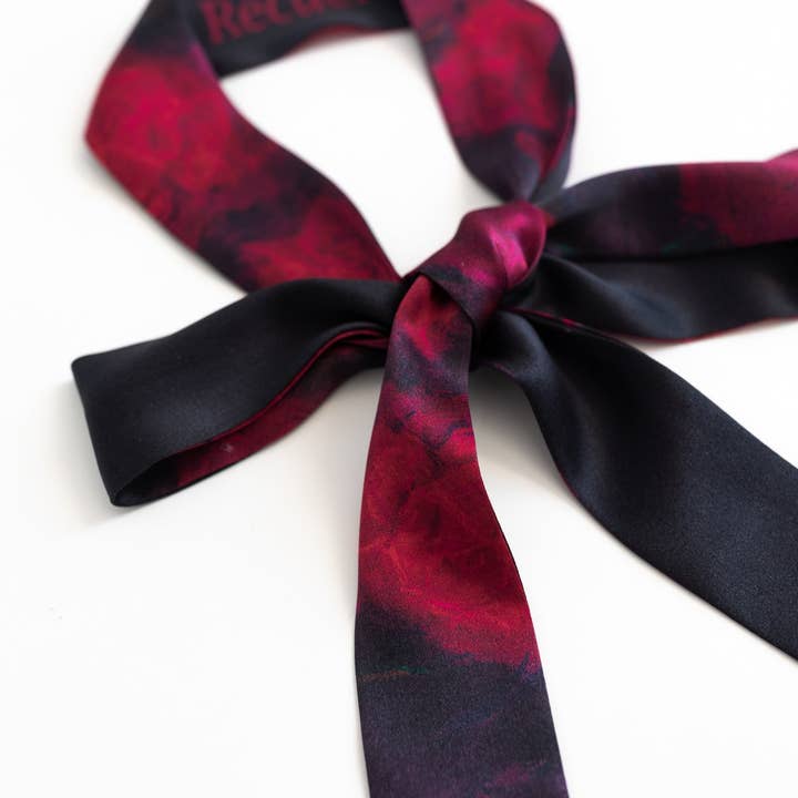 Ebony Crimson "La Rosa" Silk Skinny Scarf for wholesale on Faire
