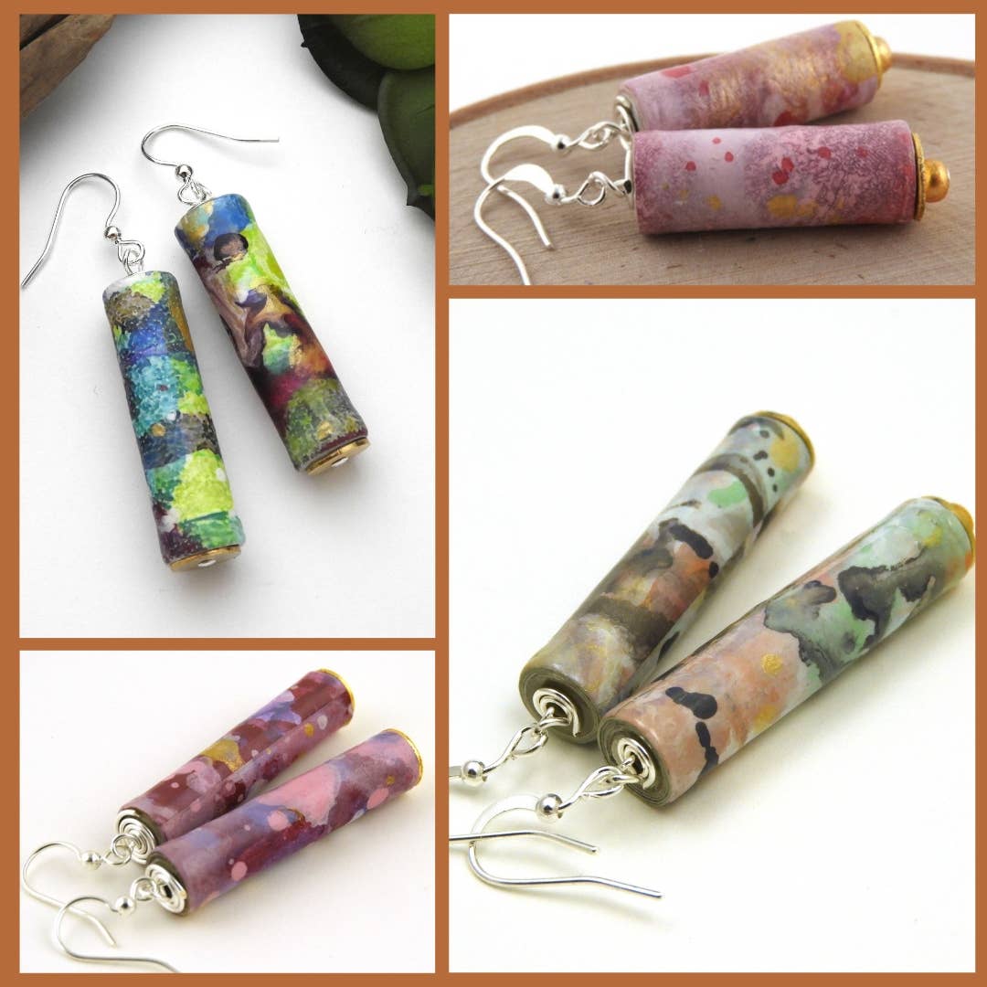 Allison Lake Handmade - Wholesale Dangle Earrings - Abstract Eco-Friendly Painted Paper Bead Earrings | Starter4