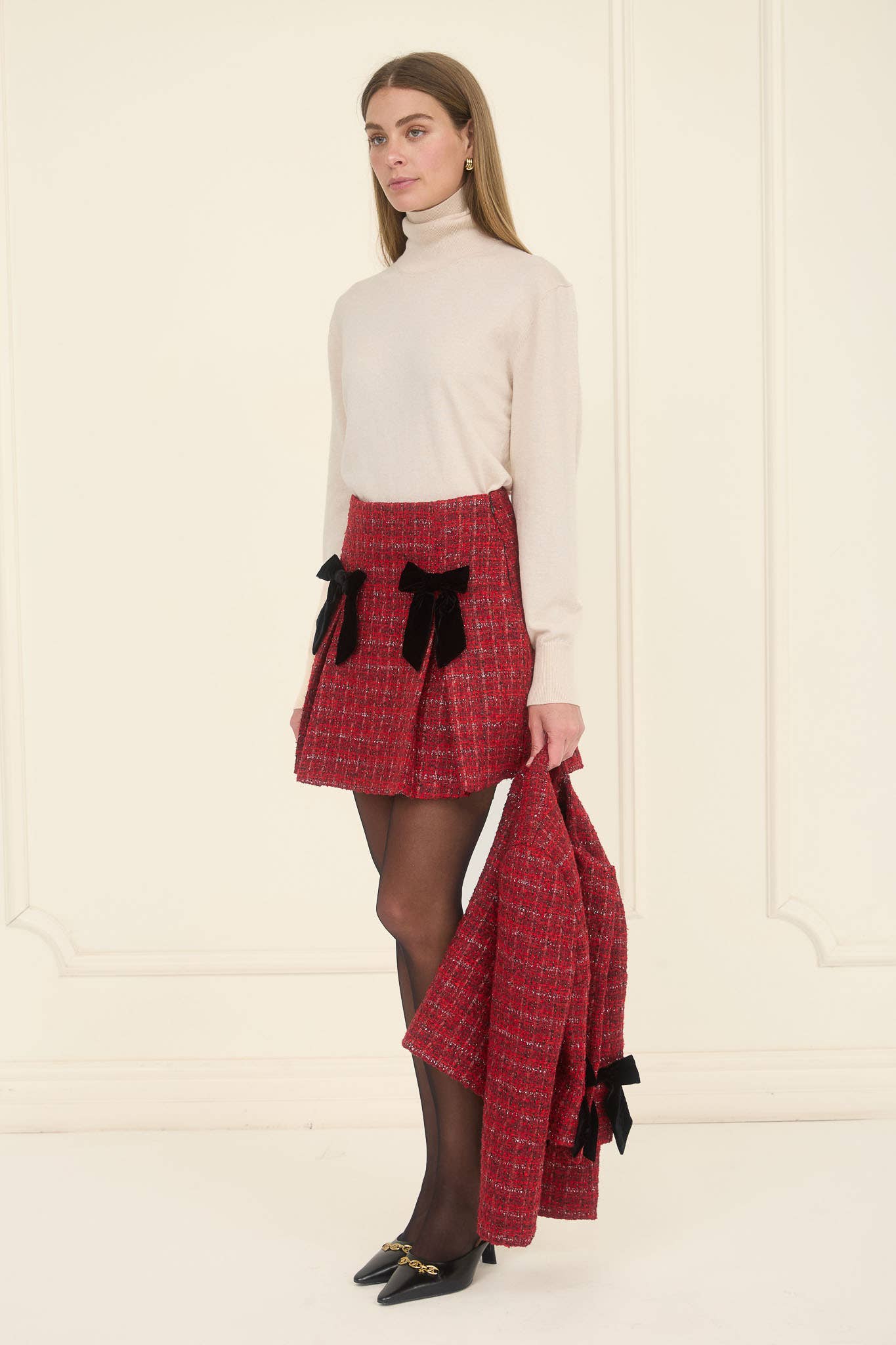 PLAID TWEED MINI SKIRT WITH RIBBON DETAIL for wholesale on Faire2