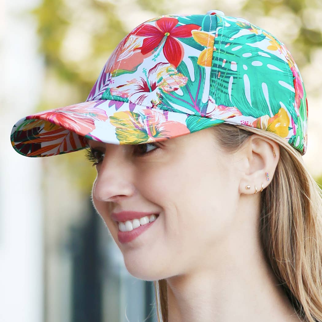 Fashion City - Wholesale Baseball Cap - Women's - Mixed Floral and Leaves Print Cotton Baseball Cap1