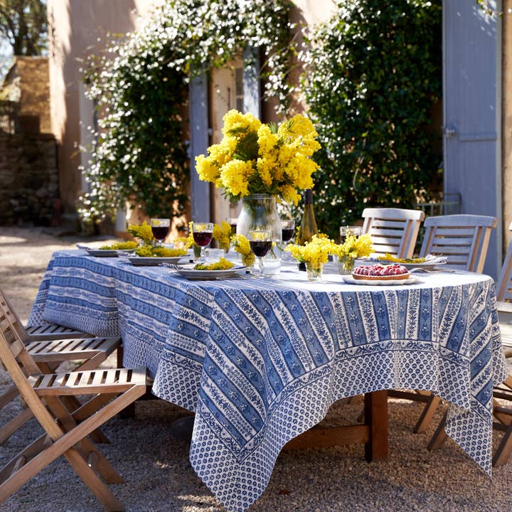 Provence Avignon Blue & Marine Tablecloth for wholesale by Caravan Home