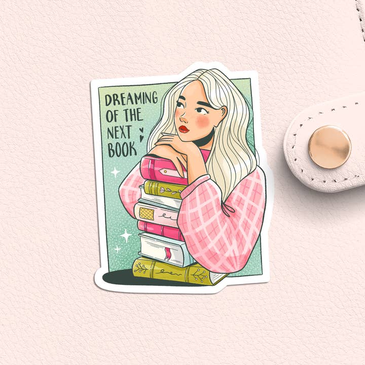 Dreaming of the Next Book Sticker, Bookish Decal, for wholesale by Jasmine Allan Studio