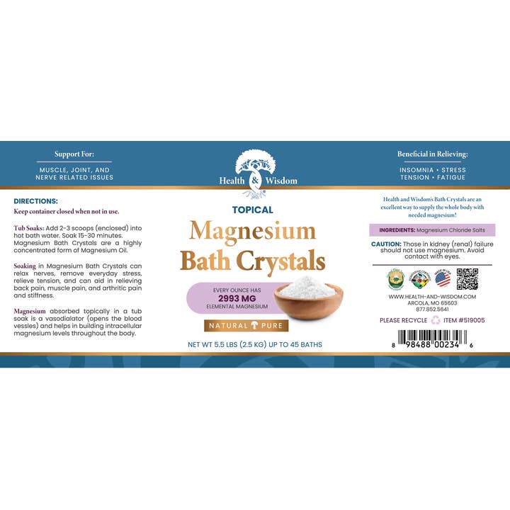 Health and Wisdom - Wholesale Bath Salts - Magnesium Bath Crystals - 5.5 lbs - up to 50 baths