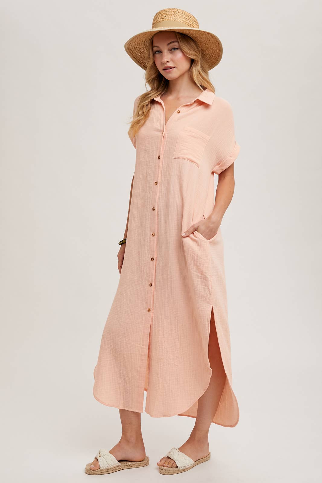 Bluivy - Wholesale Dress - Women's - BUTTON UP MAXI SHIRT DRESS WITH POCKET25