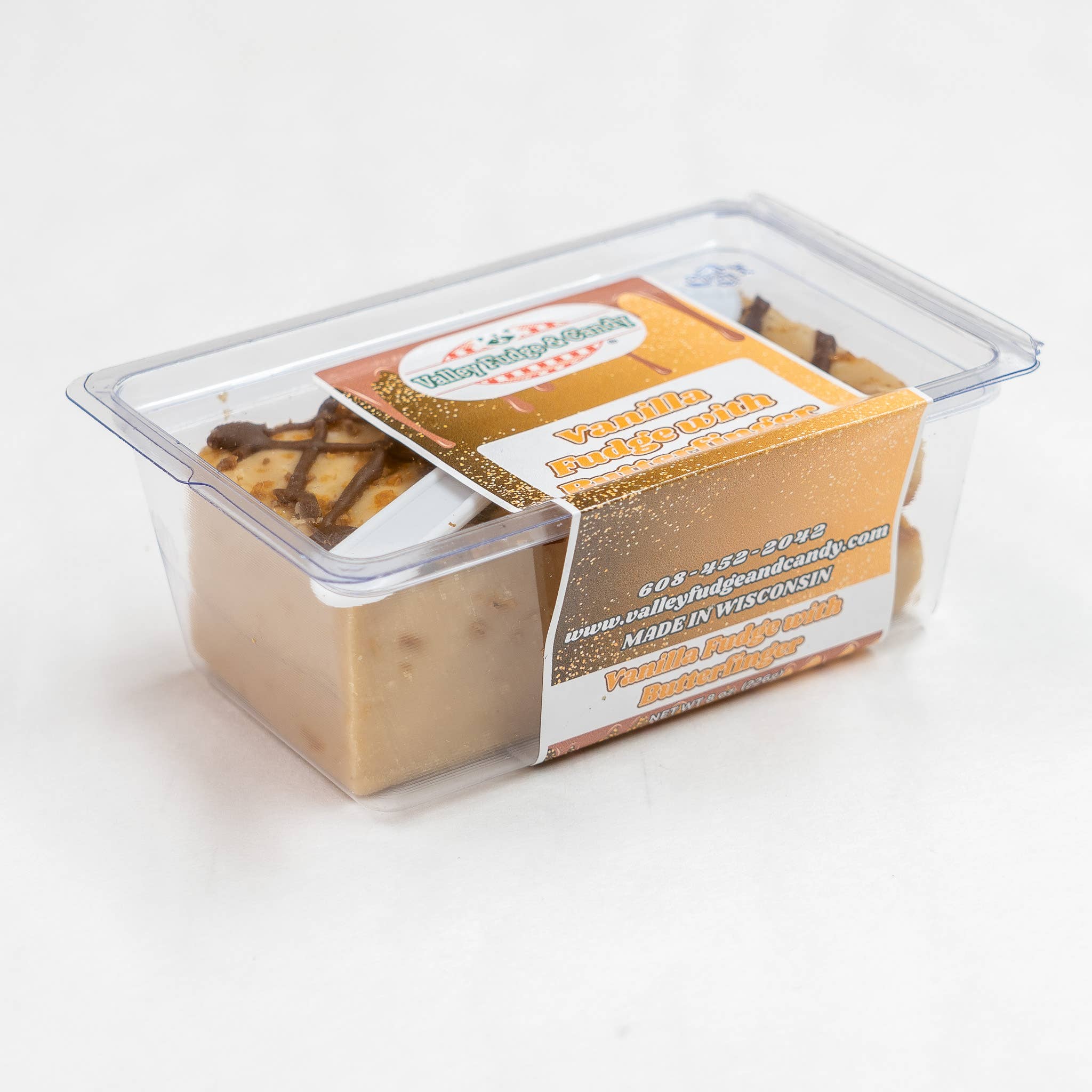 Valley Fudge & Candy - Wholesale Fudge - Vanilla Fudge with Butterfinger Pieces 1/2 lb. Fudge Bar1