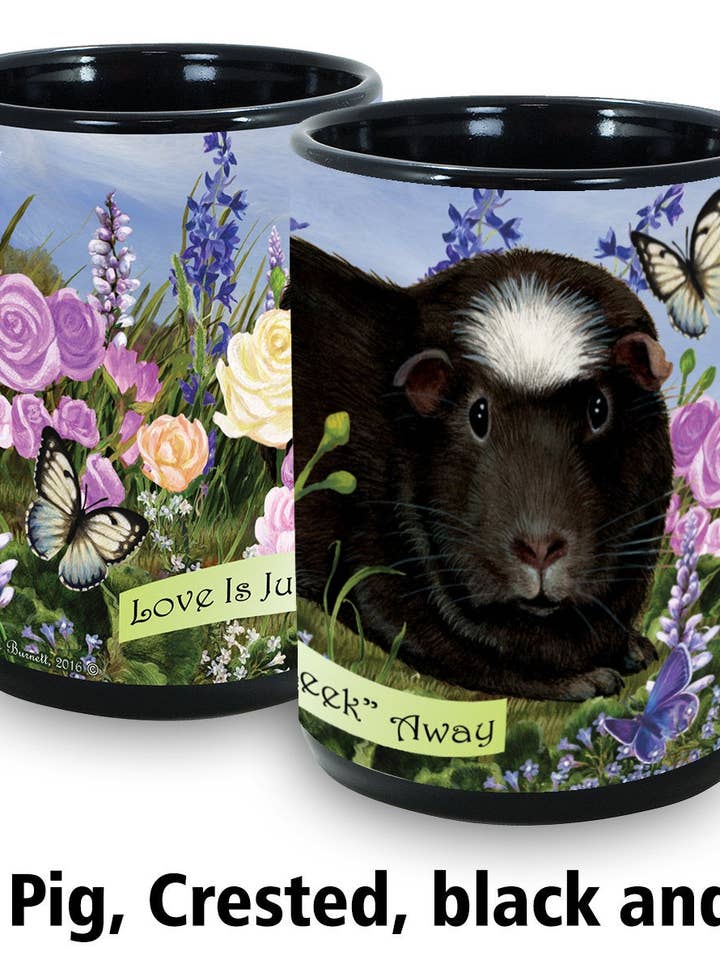 15 oz Guinea Pig Black Crested Garden Party Black Coffee Mug for wholesale by Pet Gifts USA, LLC
