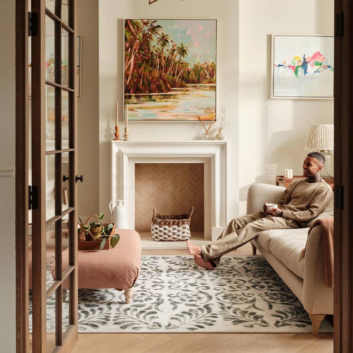 Hug Rug Øko-vaskbar Vintage Scroll Grøn for engroshandel hos Phoenox Textiles