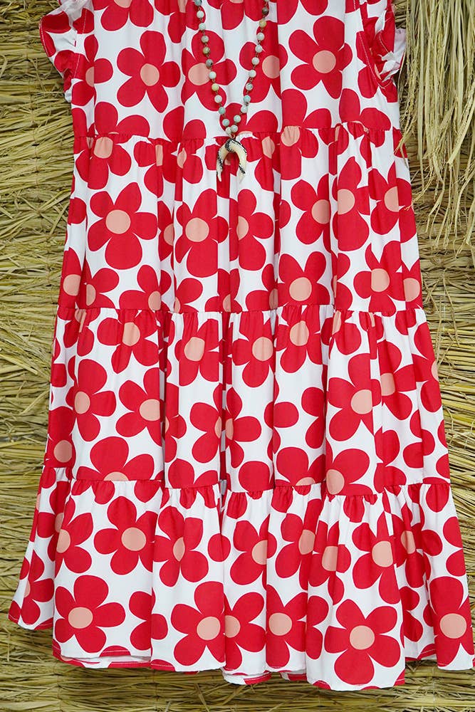 UNISHE - Wholesale Dress - Women's - Flutter Sleeve Tiered Floral Dress BBSP0224