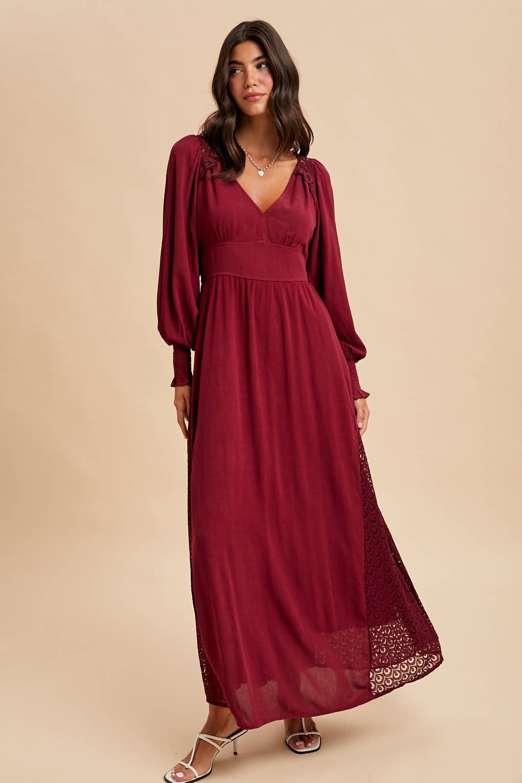 In Loom - Wholesale Dress - Women's - LACE PANEL V NECK MAXI DRESS0