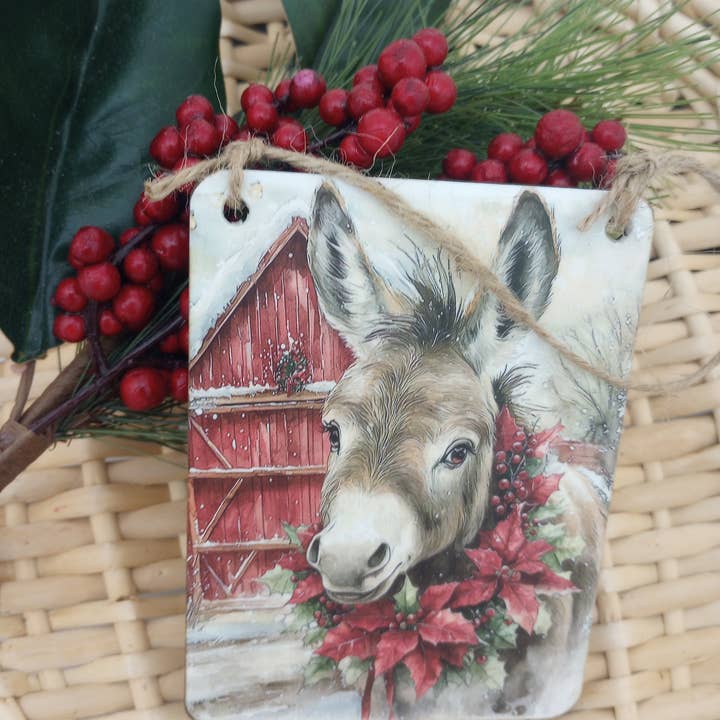Christmas at the Olde Red Barn Ornament - Donkey - Diane for wholesale by Bluegrass Burlap Co